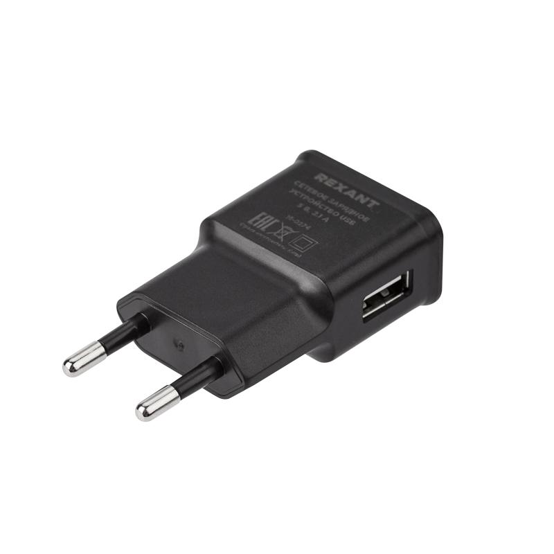 Сетевое зарядное устройство REXANT USB, 5V, 2.1 A, черное |16-0274 | REXANT — фото 1 | Sento