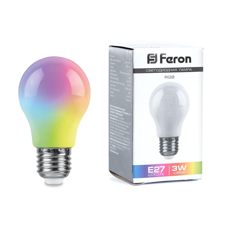 Лампа светодиодная LB-375 (3W) 230V E27 RGB для белт лайта A50 матовый плавная сменая цвета | 38118 | Feron — миниатюра 1