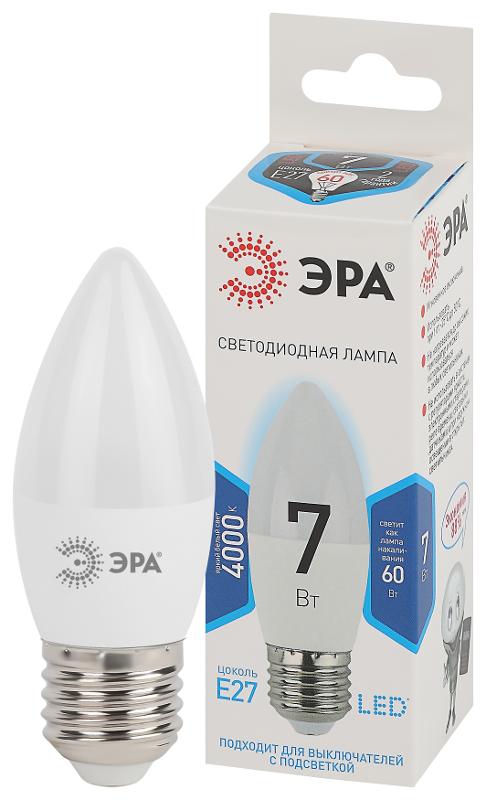 Лампа светодиодная LED 7Вт Е27 220В 4000К smd B35 свеча | Б0020540 | ЭРА — миниатюра 1