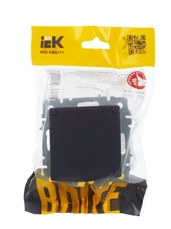 BRITE Розетка с заземлением со шторками с крышкой 16А IP44 РСбш10-3-44-БрГ графит  | BR-R16-16-44-K53 | IEK — миниатюра 14