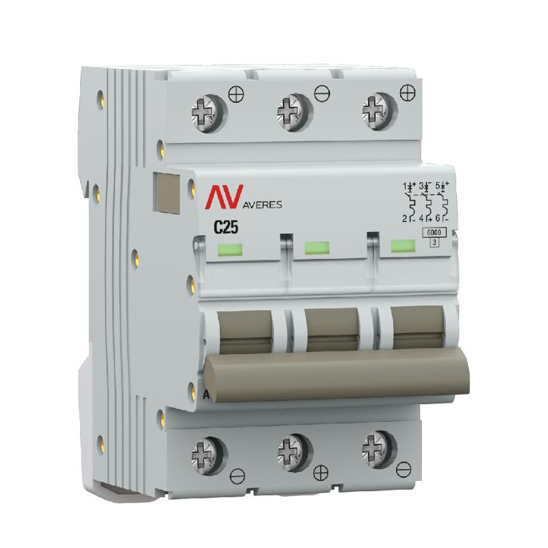 Выключатель автоматический трехполюсный AV-6 DC 25А C 6кА AVERES | mcb6-DC-3-25C-av | EKF — миниатюра 7