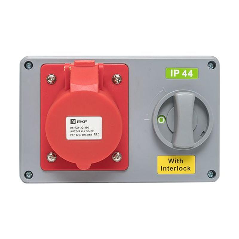 Розетка с блокировкой и выключателем 1424 3Р+РЕ 32А 380В IP44 EKF | ps-1424-32-380 | EKF — миниатюра 13