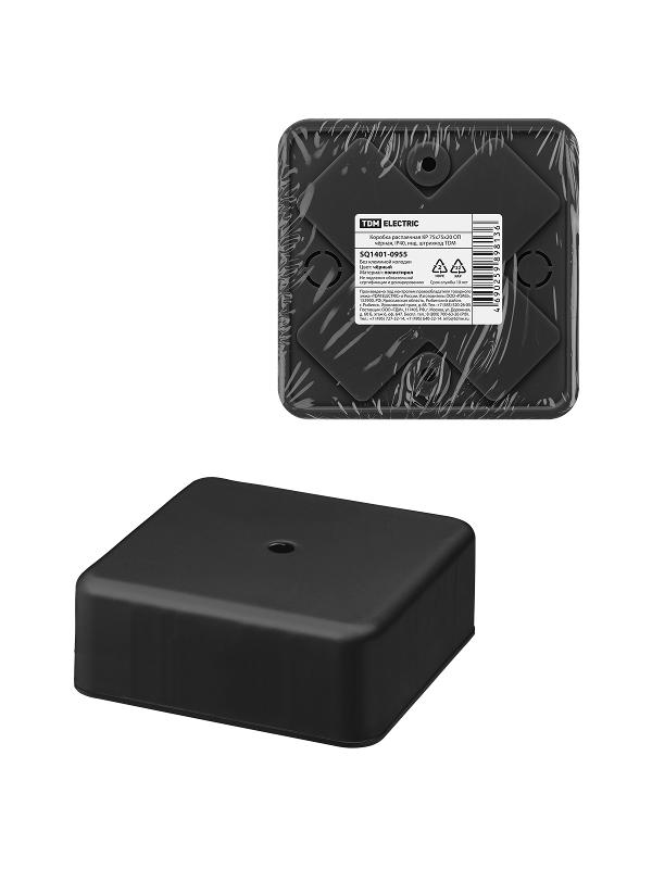 Коробка распаячная КР 75х75х28 ОП черная, IP40, инд. штрихкод TDM | SQ1401-0955 | TDM — фото 1 | Sento