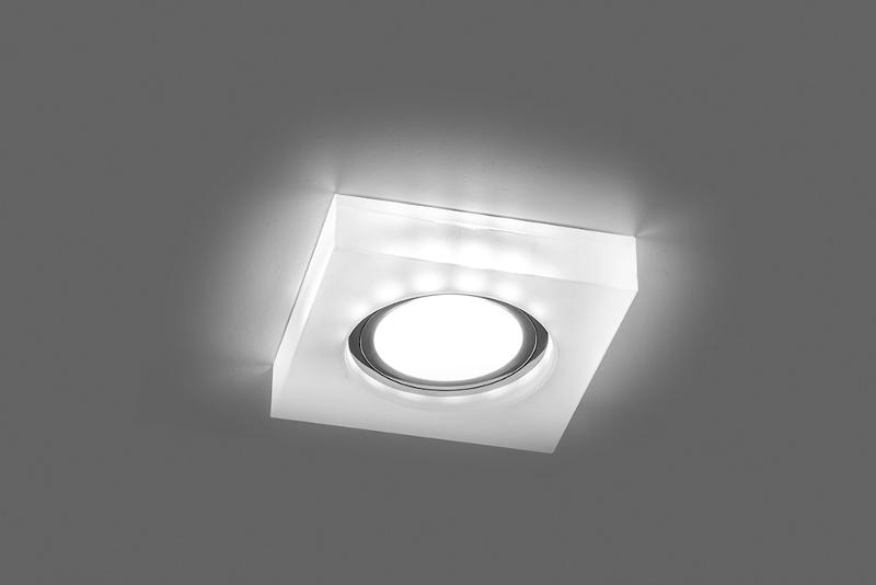 Светильник точечный встраиваемый под лампу, с LED подсветкой CD8180 15LED*2835SMD 4000K, MR16 50W G5.3 белый матовый "квадрат", хром | 29708 | FERON — миниатюра 2