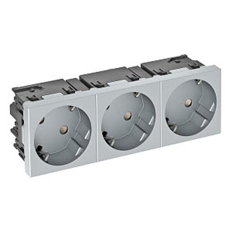 Розетка тройная 33° Modul45connect, с з/к, 250 В, 16A (серебристый) (STD-D3C AL3) | 6120512 | OBO Bettermann — миниатюра 2