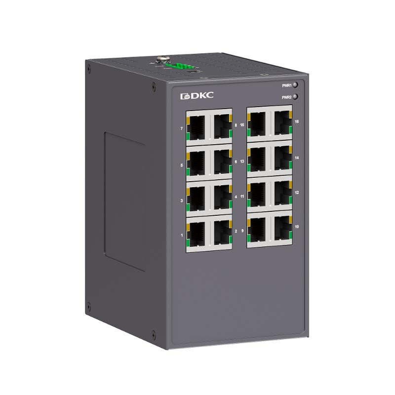 Промышленный неуправляемый коммутатор, 16×10/100Base-T(X) портов RJ45, 12-48В DC/18-30В AC, с резервированием | N1000-16T-P2 | DKC — фото 1 | Sento