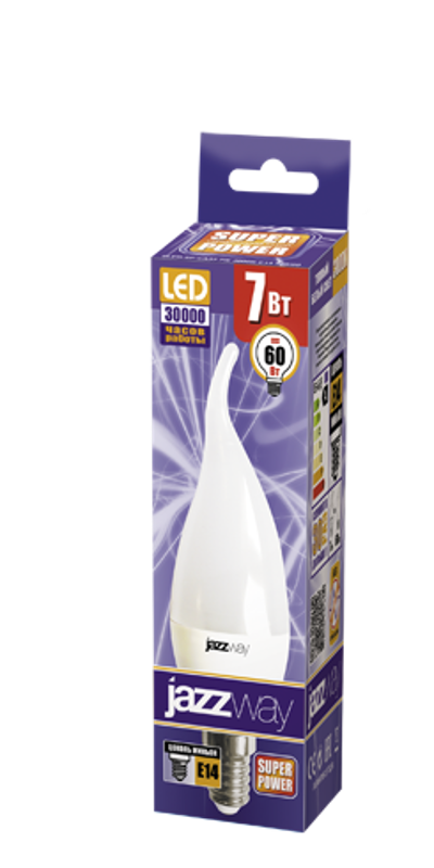 Лампа светодиодная LED 7Вт E14 220В 3000К PLED- SP CA37 свеча на ветру | 1027894-2 | Jazzway — миниатюра 2