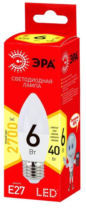 Лампа светодиодная LED  6Вт Е27 220В 2700К smd B35 ECO свеча | Б0020620 | ЭРА — миниатюра 2