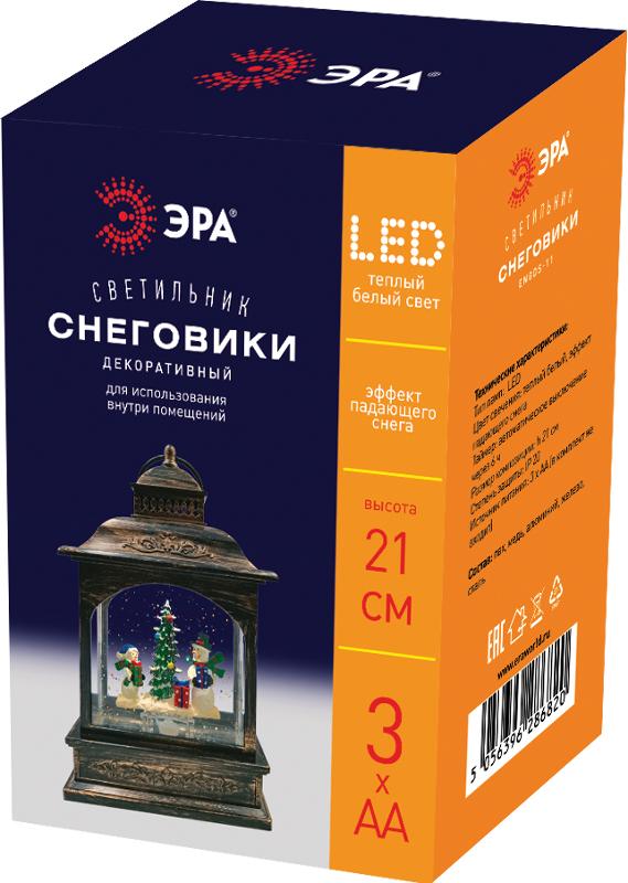 Новогодний декоративный светильник Снеговики  ENGDS-11  теплый белый диодов , h 21 см, 3*АА, таймер 6 ч, IP20 | Б0051943 | ЭРА — миниатюра 3