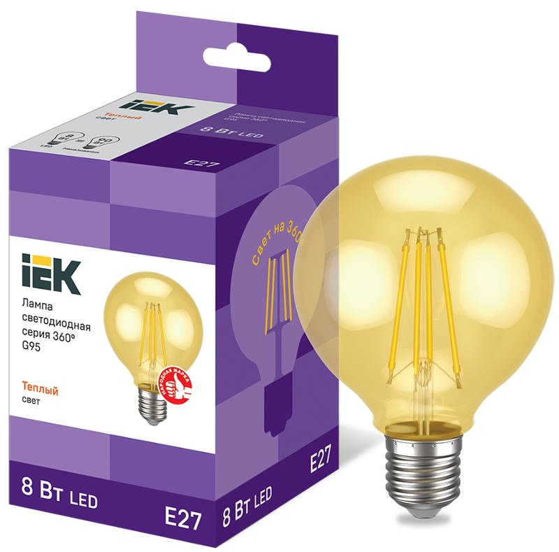 Лампа светодиодная LED G95 шар золото 8Вт 230В 2700К E27 серия 360° | LLF-G95-8-230-30-E27-CLG | IEK — миниатюра 1