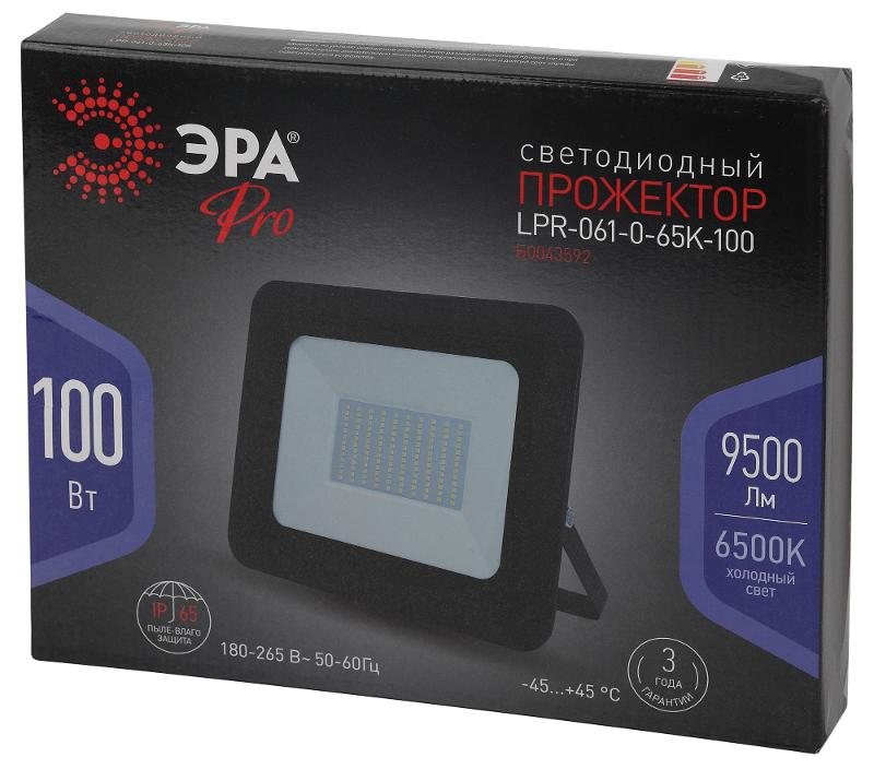 Прожектор светодиодный LPR-061-0-65K-100 100Вт 9500Лм 6500К 290x230x36 | Б0043592 | ЭРА — миниатюра 2