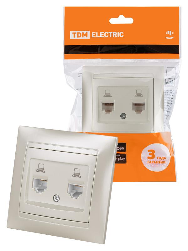 Розетка компьютерная двойная RJ45 перламутр "Лама" | SQ1815-0855 | TDM — TDM ELECTRIC