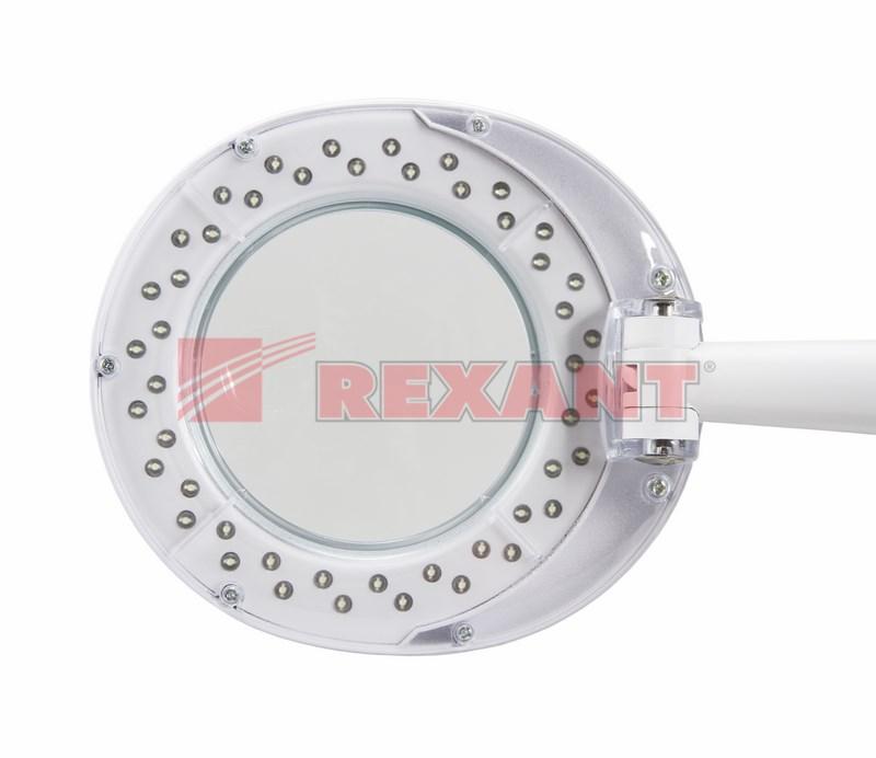 Лупа настольная 3D+12D с подсветкой 48 LED, белая | 31-0245 | REXANT — миниатюра 2