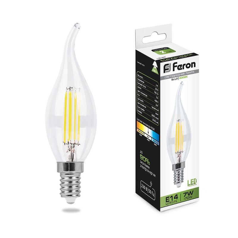 Лампа светодиодная LB-67 (7W) 230V E14 4000K филамент C35T прозрачная | 25781 | FERON — миниатюра 2