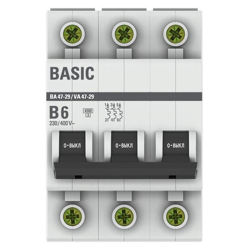 Выключатель автоматический трехполюсный 3P 6А (B) 4,5кА ВА 47-29 Basic|mcb4729-3-06-B|EKF — миниатюра 4