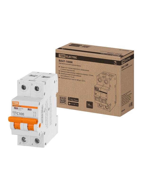 Выключатель автоматичесикй ВА47-100М 2Р 100А 10кА х-ка C | SQ0207-0104 | TDM — TDM ELECTRIC