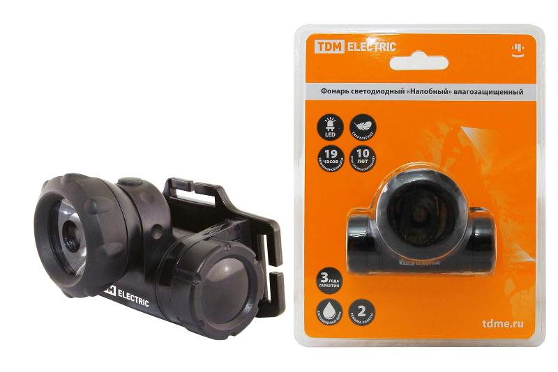 Фонарь налобный 1хLED 3хААА IP54 | SQ0350-0007 | TDM — TDM ELECTRIC