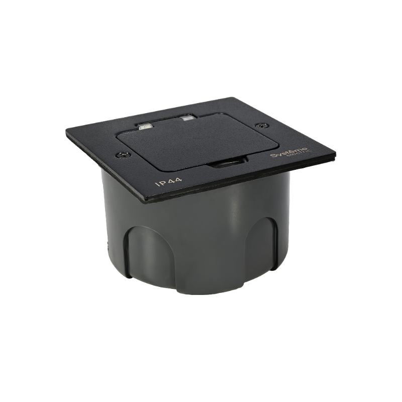 MultiDesk Лючок с розеткой 2К+З, 16А/250В, IP44 с монтажной коробкой для стены, фальшпола, стола Чёрный матовый, тип MDK21 — миниатюра 3