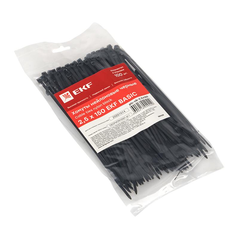 Хомут нейлоновый ЧЕРНЫЙ 2,5х150 (уп./100шт) EKF Simple | plc-cb-2.5x150 | EKF — миниатюра 2