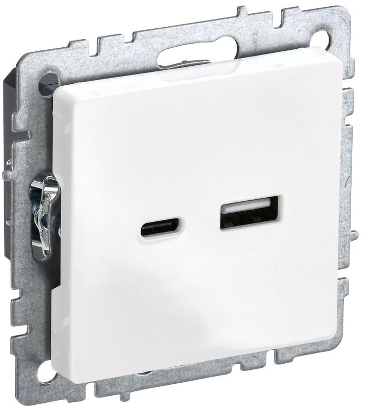 BRITE Розетка USB A+C 18Вт РЮ11-1-БрБ белый | BR-U22-018-K01 | IEK — миниатюра 1