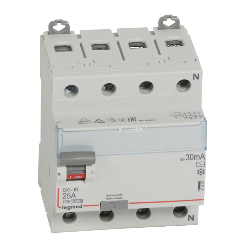 Выключатель дифференциальный (УЗО) DX3-ID 4п 25А 30мА тип AC | 411702 | Legrand — Legrand