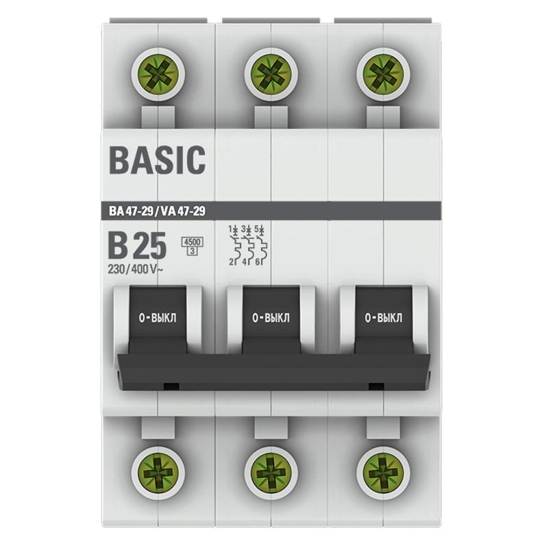Выключатель автоматический трехполюсный 3P 25А (B) 4,5кА ВА 47-29 Basic|mcb4729-3-25-B|EKF — миниатюра 2