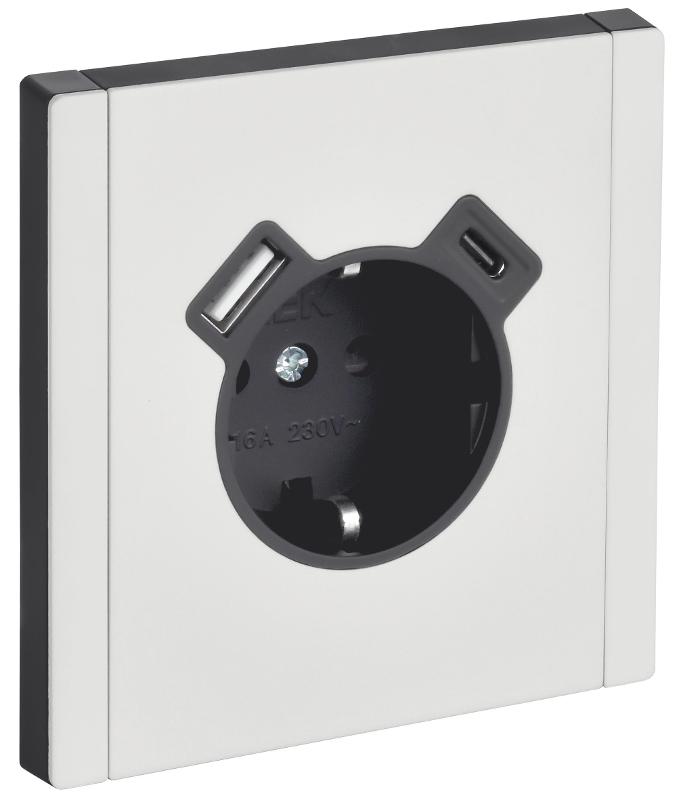 FORTE&PIANO Розетка с заземлением со шторками в/к 16А USB A+C 18Вт FP247M белый | FP-R14-16-U22-018-M-K01 | IEK — миниатюра 1
