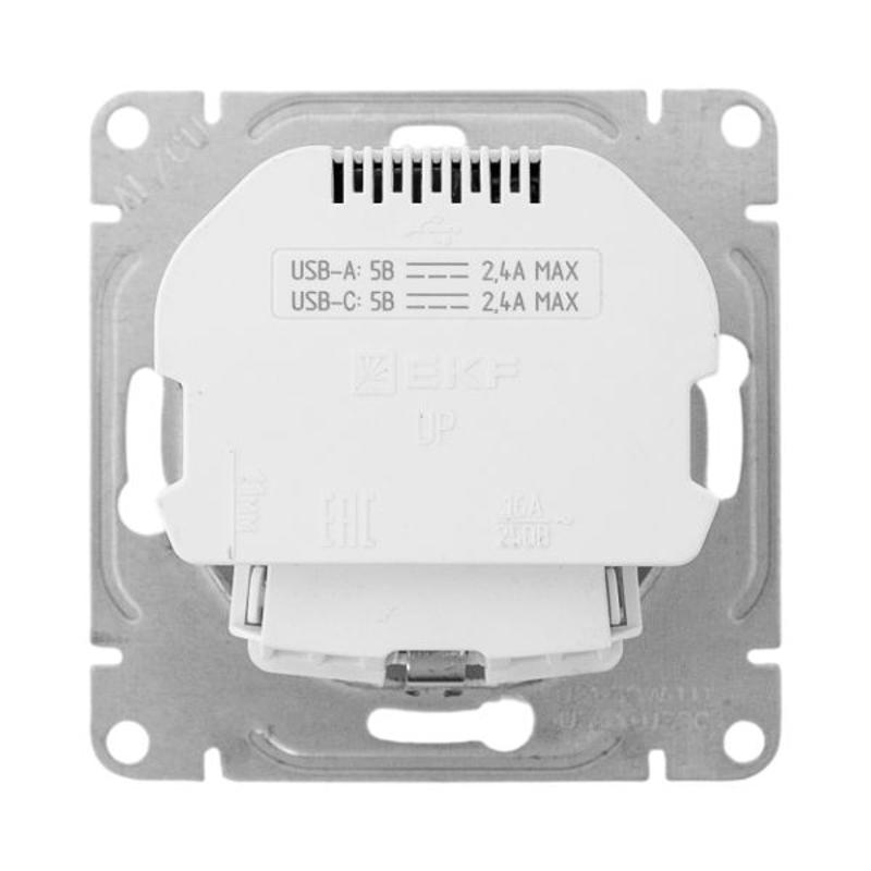 Механизм розетки с USB-A+С - 2шт, 16А, с заземлением, со шторками, алюминий Эпика EKF | UP1-SOA-111-USBA+USBC | EKF — миниатюра 7