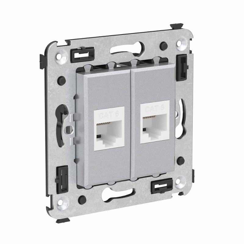 Компьютерная розетка RJ-45 без шторки в стену, кат.6 двойная, "Avanti", "Закаленная сталь" | 4404694 | DKC — миниатюра 2