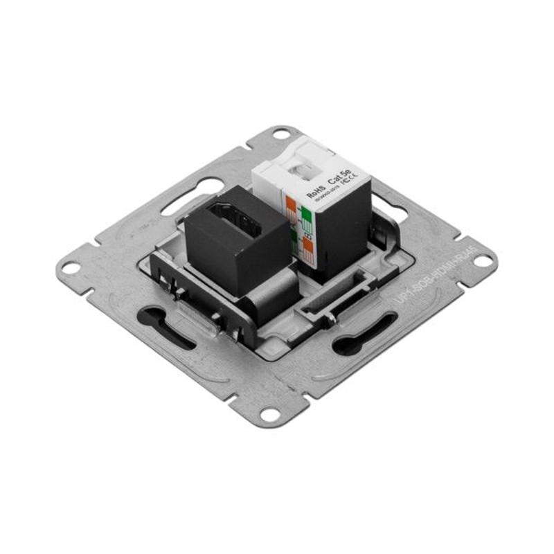 Механизм розетки HDMI+RJ45 (cat5), чёрный Эпика EKF | UP1-SOB-HDMI+RJ45 | EKF — миниатюра 10