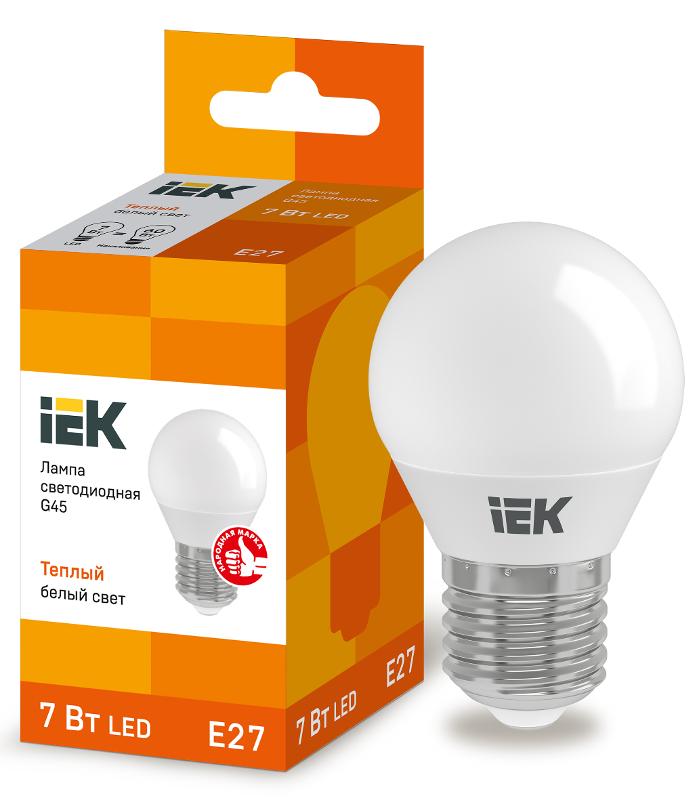 Лампа светодиодная LED 7Вт Е27 220В 3000К G45 шар | LLE-G45-7-230-30-E27 | IEK — миниатюра 1