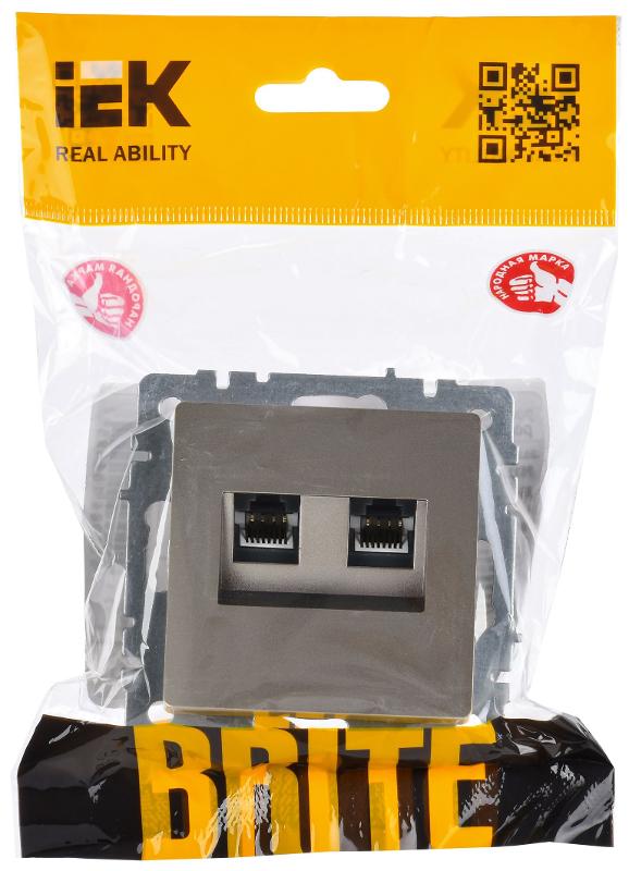 BRITE Розетка двойная RJ11+RJ45 кат.5E РК/Т12-БрС сталь  | BR-KT20-O-1-K46 | IEK — миниатюра 6