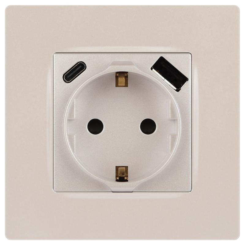 Розетка  Серия 12 12-4108-15 2P+E 16A-250В со шторками с USB type-A+C 5В-3А перламутр | Б0067767 | ЭРА — миниатюра 3