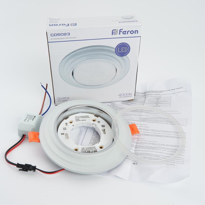 Светильник встраиваемый с белой LED подсветкой CD5023 потолочный GX53 без лампы, прозрачный | 40522 | Feron — миниатюра 7