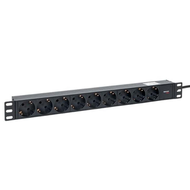 Блок розеток PDU TERACOM PRO 19" 1U 10А/250В 9 розеток Schuko 2 м 3x1,5 мм2 вилка C14 | TRP-HPD-PL-10A-9SH-2MC14 | EKF — EKF