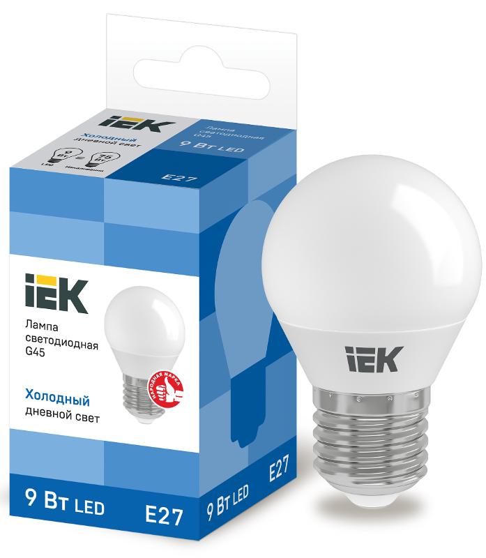 Лампа светодиодная LED 9Вт 230В 6500К E27 шар | LLE-G45-9-230-65-E27 | IEK — IEK (ИЭК)