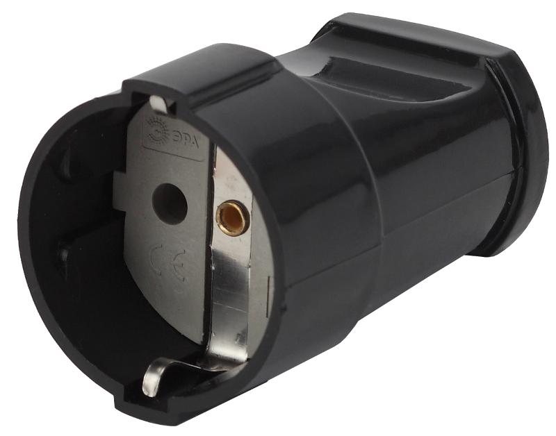 Rx2-B ЭРА Розетка кабельная с/з прямая 16A черная (24/384/4608) | Б0039683 | ЭРА — миниатюра 1