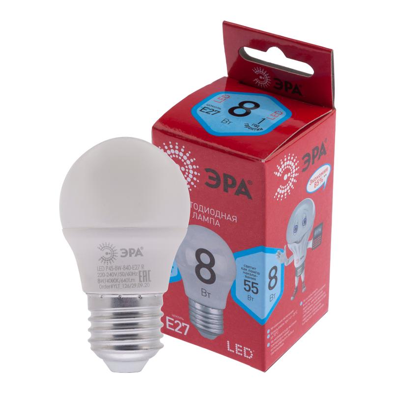 Лампа светодиодная RED LINE LED P45-8W-840-E27 R E27 / Е27 8Вт шар нейтральный белый свет | Б0049645 | ЭРА — ЭРА (Энергия света)