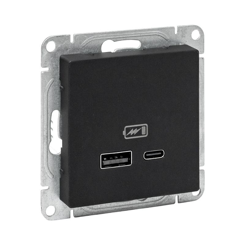 Механизм розетки USB-A+С, чёрный Эпика EKF | UP1-SOB-USBA+USBC | EKF — EKF