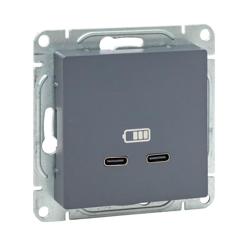 Механизм розетки USB-C - 2шт, графит Эпика  |UP1-SOG-2USBC| EKF — EKF