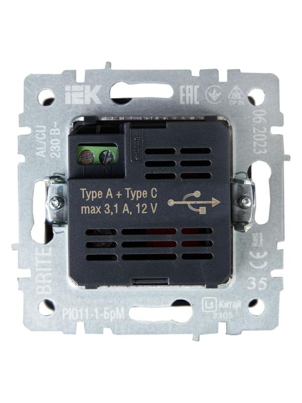 BRITE Розетка USB A+C 18Вт РЮ11-1-БрМ маренго | BR-U22-018-K35 | IEK — миниатюра 4
