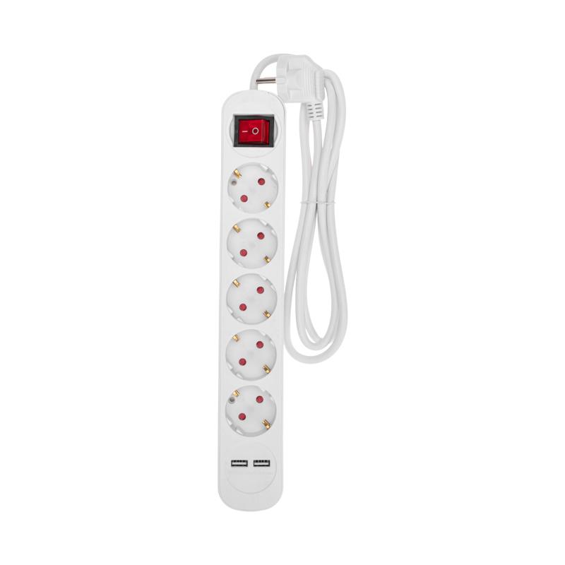 Удлинитель STANDARD 5 гнезд, 1,5м, 3х1,0мм², с/з, с выключателем, 2 USB, белый | 13-4034 | REXANT — REXANT