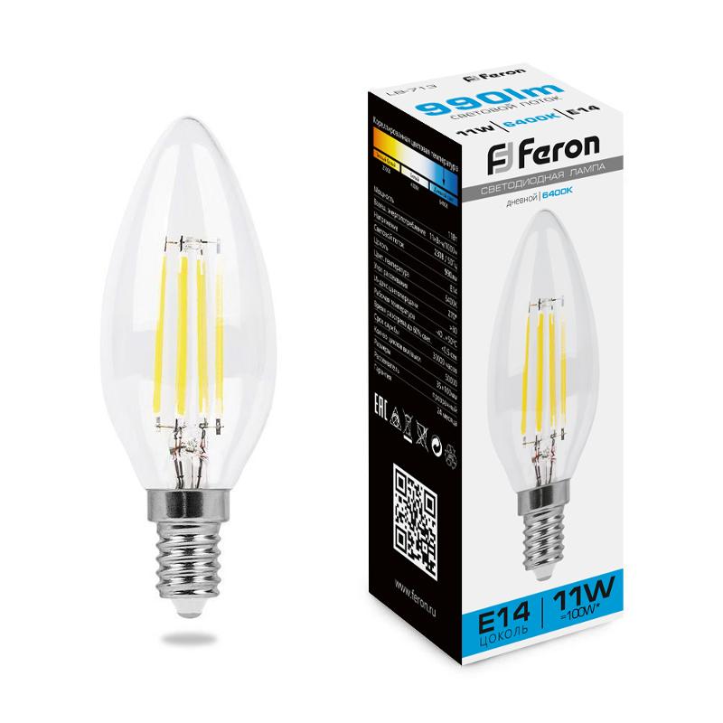 Лампа светодиодная, (11W) 230V E14 6400K прозрачная, LB-713 | 38231 | FERON — миниатюра 1