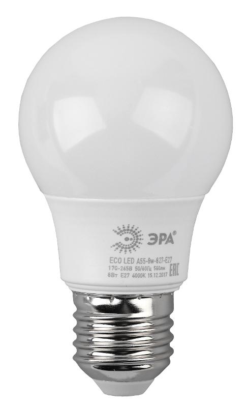 Лампа светодиодная ECO LED A55-8W-827-E27 Лампы СВЕТОДИОДНЫЕ ЭКО ЭРА (диод, груша, 8Вт, тепл, E27) | Б0032095 | ЭРА — миниатюра 3