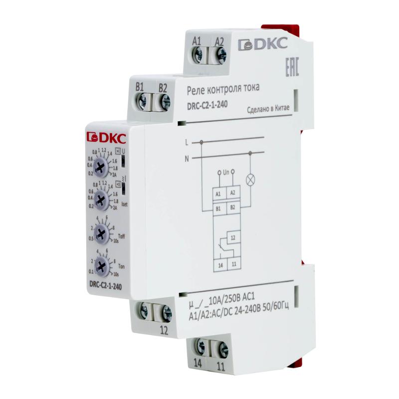 Реле контроля тока, тип DRC, 0.2-2А, конфигурация контакта 1CO, 24-240 AC/DC | DRC-C2-1-240 | DKC — миниатюра 2
