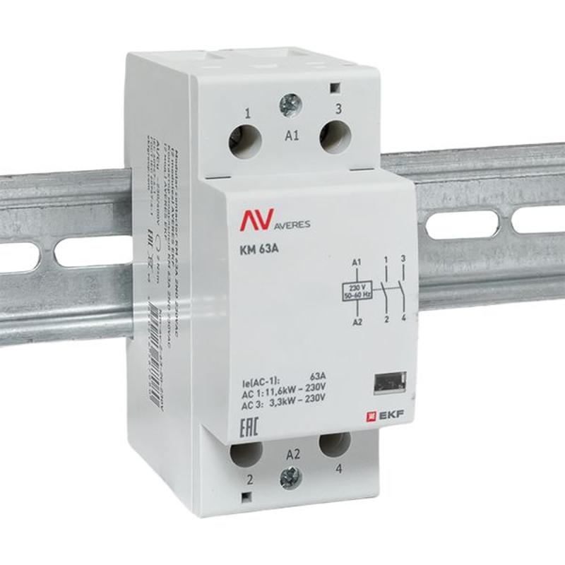 Контактор модульный КМ 63А 2NО 230VAC (2 мод.) AVERES | km-av-2-63-20-230V | EKF — миниатюра 2