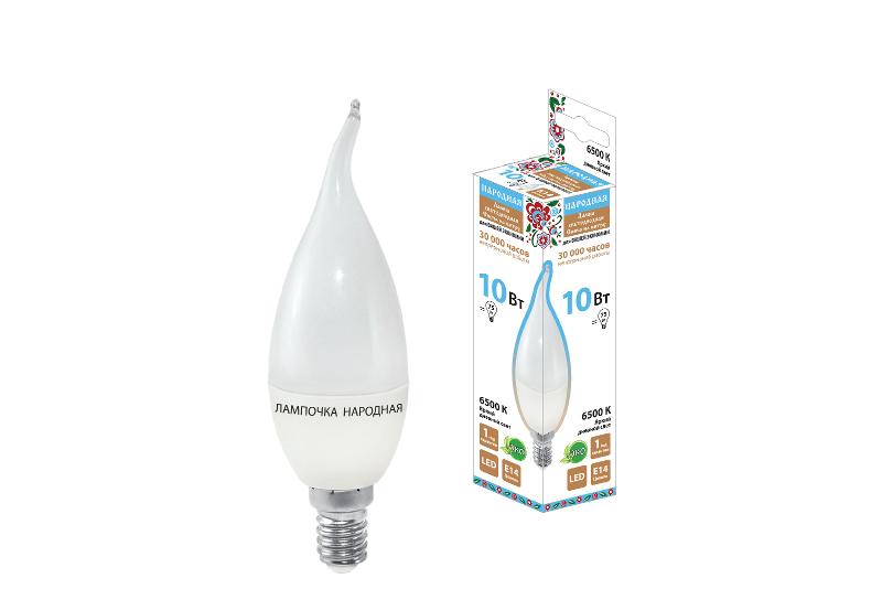 Лампа светодиодная WFС37-10 Вт-230 В -6500 К–E14 (свеча на ветру) Народная | SQ0340-1602 | TDM — TDM ELECTRIC
