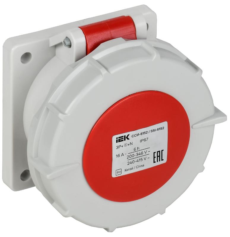 Розетка встраиваемая прямая ССИ-6152 16А-6ч 380В 3P+PE+N IP67| PSR62-016-5-0-67| IEK — фото 1 | Sento
