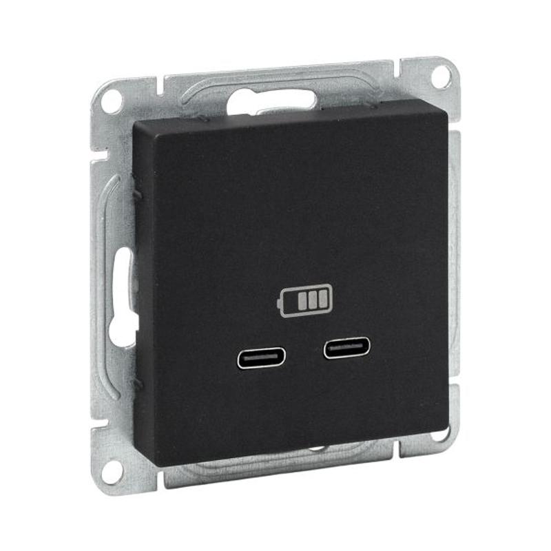 Механизм розетки USB-C - 2шт, чёрный Эпика EKF | UP1-SOB-2USBC | EKF — EKF