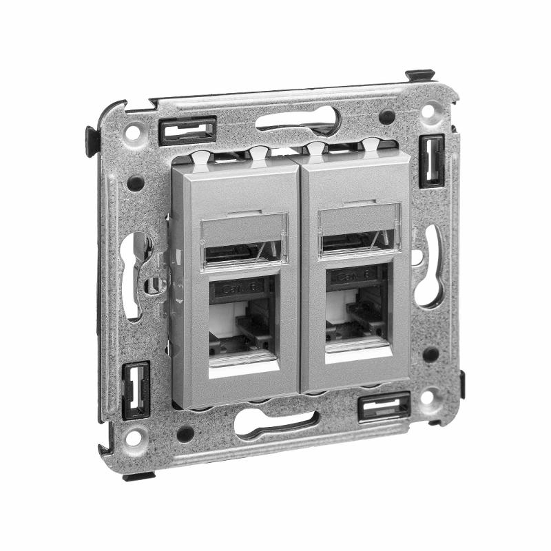 Компьютерная розетка RJ-45 в стену, кат.6 двойная,"Avanti", "Закаленная сталь" | 4404294 | DKC — миниатюра 6
